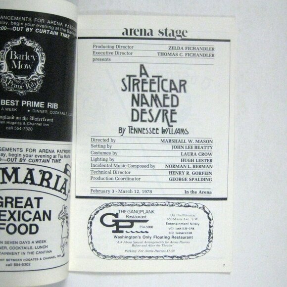 Streetcar Named Desire Arena Stage Program 1978 Tennessee Williams Washington DC - Picture 4 of 6